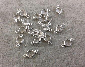 BULK LOT - Pack of Six (6) Sterling Silver Pointed/Cut Stone Faceted Heart Shaped Clear Quartz Bezel Connectors - Measuring 5mm x 5mm