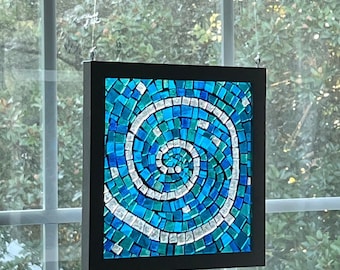 Blue Spiral Glass-on-Glass Mosaic