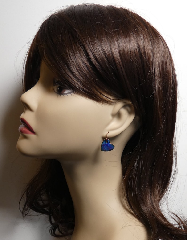 separation enamel cobalt blue and rose pink hearts drop dangle jewelry Enameled Copper Earrings