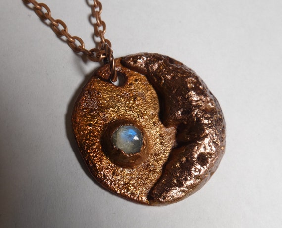 Electroformed Copper Pendant Crescent Moon With Face and - Etsy