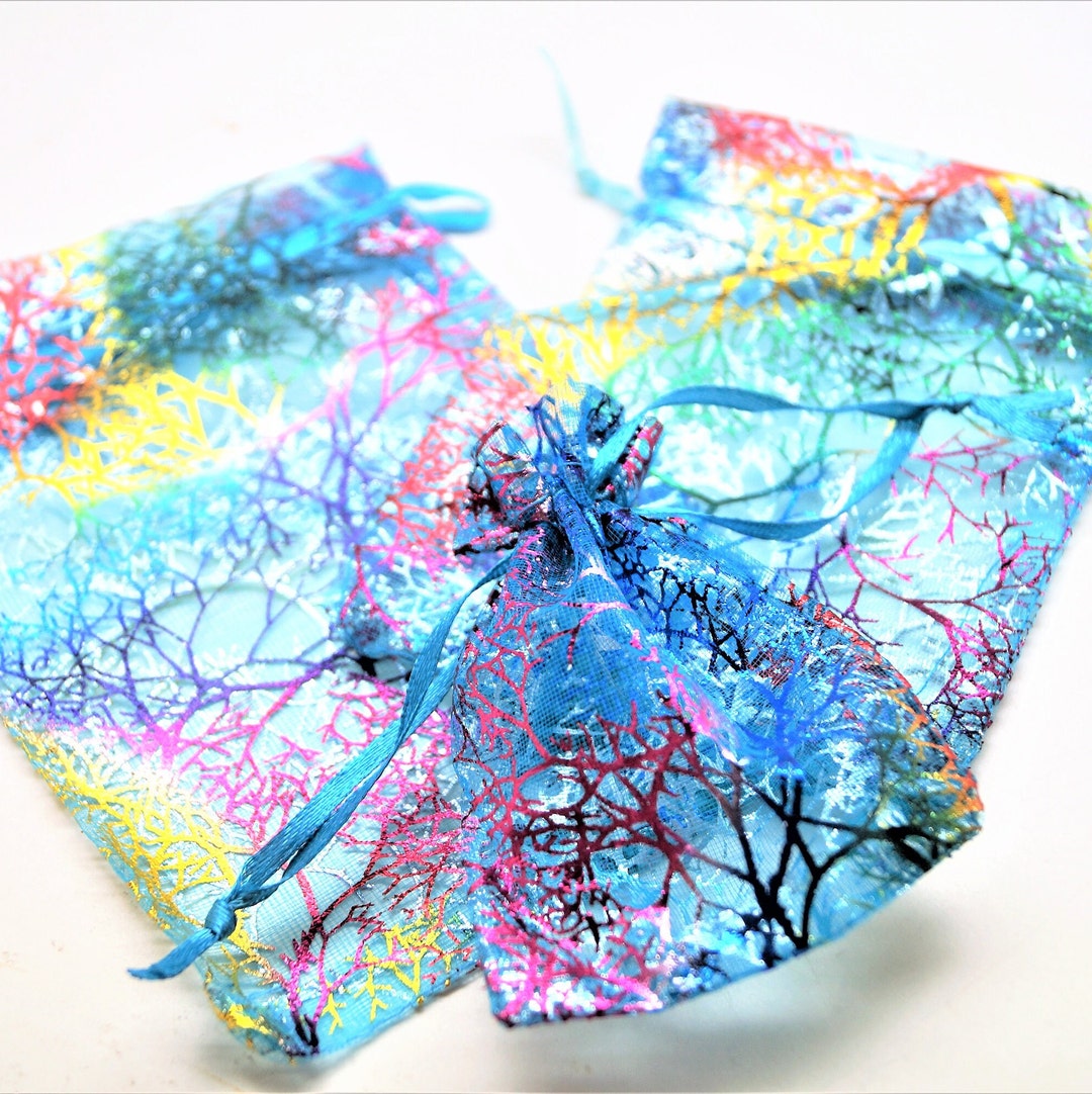 Gift Bags Organza Multicolor With Blue, Set of 10 Australia
