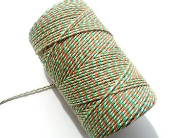 10 meters rope "Baker's twine", orange, green and white, thickness 2 mm 3 strands