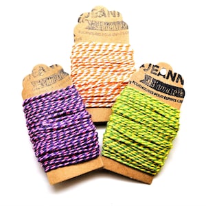 Ficelles coton bakers twine, jaune-vert, rose-violet, orange-blanc  , 3 x 10 m
