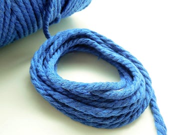 Coupon de 5 mètres de ficelle, corde épaisse "Baker's Twine", bleu roi, 3 brins, 4 mm