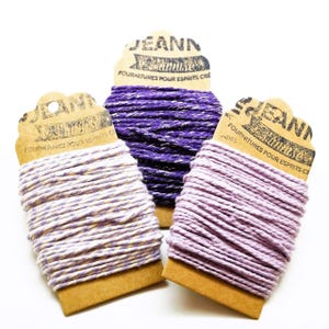 Ficelles coton baker's twine 2 mm, parme-blanc, parme, violet fil métallique , 3x10 m