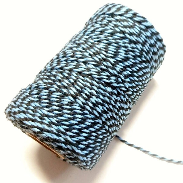 Coupon de 10 mètres de ficelle "Baker twine", bleu et noir,  2 mm