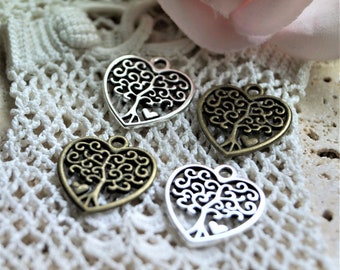 Heart tree of life charms metal silver 18*17 mm