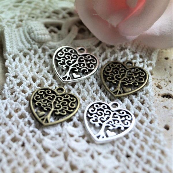 Heart tree of life charms metal silver 18*17 mm