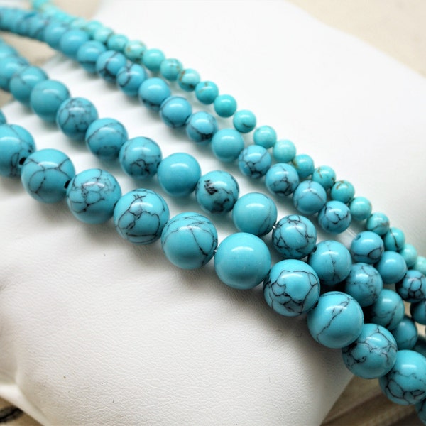 Perles howlite bleu turquoise 4/6/8/10 mm