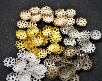 Flower caps spacer beads gold set of 100, 6 mm