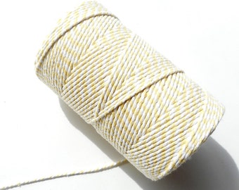 Lot de 10 mètres de ficelle "Baker twine", jaune pâle et blanc, 2 mm