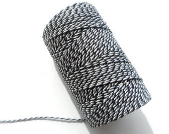 Coupon de 10 mètres de ficelle "Baker twine", gris, noir et blanc, 2 mm