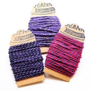 Ficelles coton baker's twine 2 mm, violet-noir, violet et fil métallisé, violet-rouge , 3x10 m