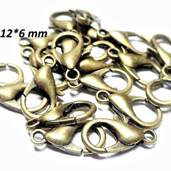 Fermoirs mousquetons 12*6 mm bronze