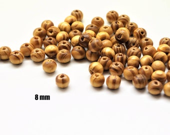 Perles en bois de pin brun rayé 8 mm