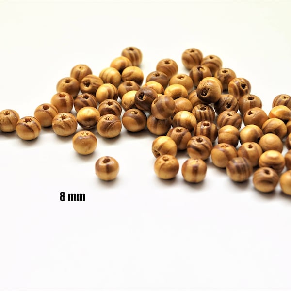 Perles en bois de pin brun rayé 8 mm