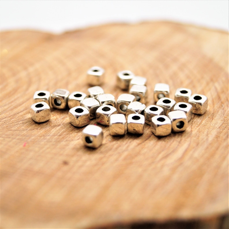 Silver cube beads 33 mm image 1