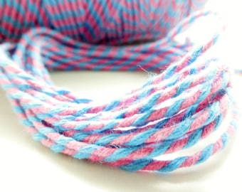 Set of 10 meters of "Baker's twine", sky blue and pink, thickness of 2 mm 2 strands