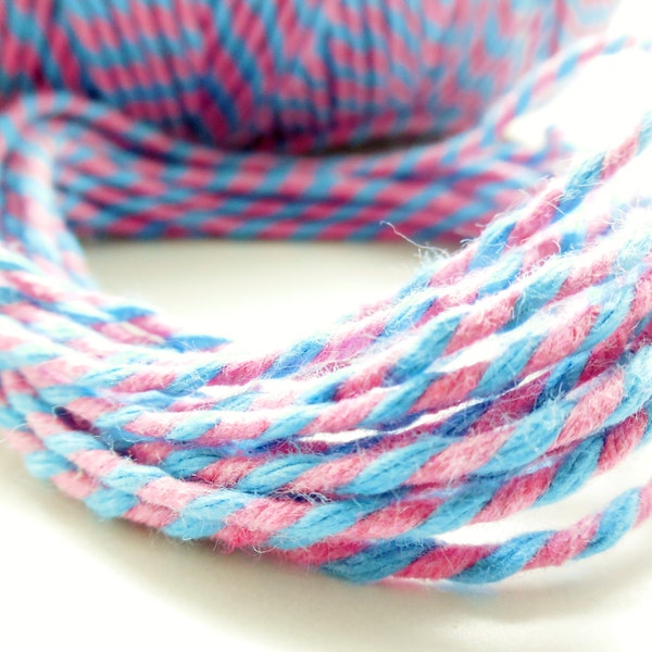 Lot de 10 mètres de ficelle "Baker twine", bleu ciel et rose, 2 mm