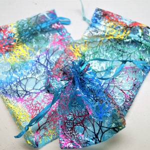 Gift bags organza multicolor with blue, set of 10 image 4