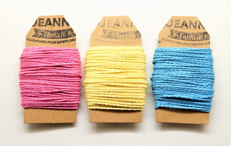 Kit 3 coupons cotton strings baker's twine, sky blue, pink, light yellow, 3 x 10 m image 2