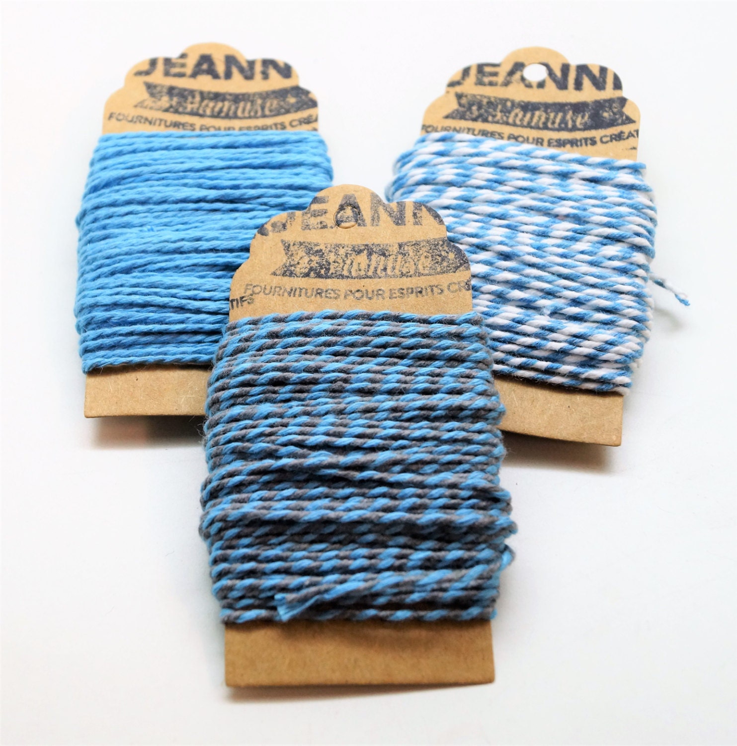 Kit 3 coupons cotton strings baker's twine, sky blue, sky blue-white, sky blue-grey, 3 x 10 m
