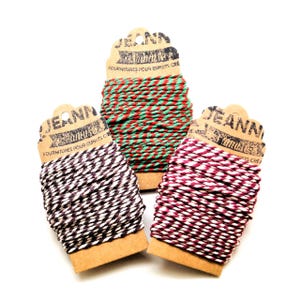 Ficelles coton baker's twine 2 mm, prune-blanc, marron-blanc, rouge-vert , 3x10 m