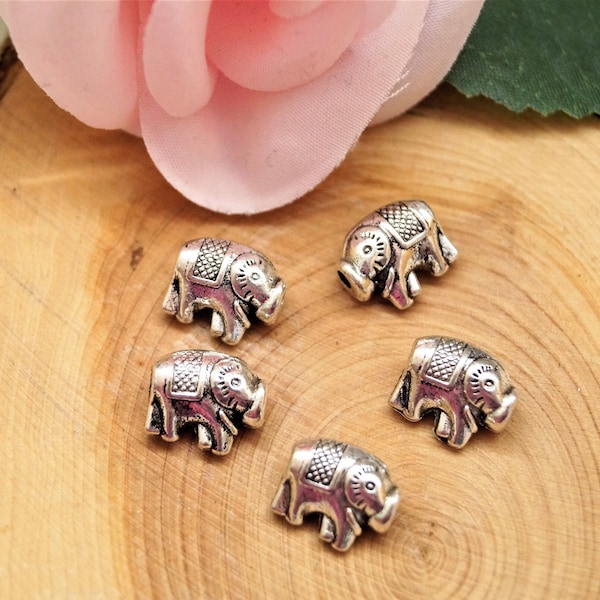 Perles éléphants en métal argent vieilli 11*9 mm