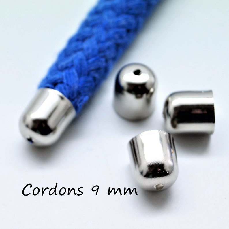 Cord ends 9 mm, set of 10 Rhodium