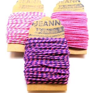 Ficelles coton baker's twine 2 mm, rose, rose blanc, rose-violet , 3x10 m