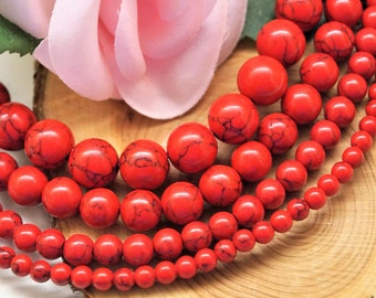 Perles howlite rouge 4/6/8/10 mm