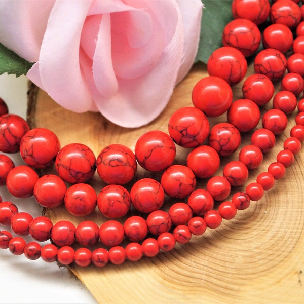 Perles howlite rouge 4/6/8/10 mm