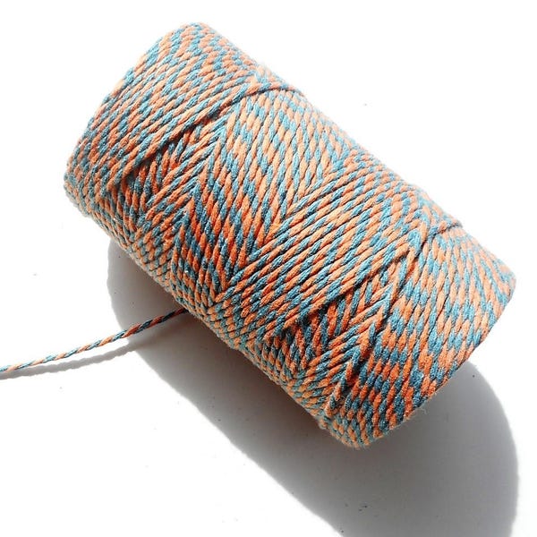 Coupon de 10 mètres de ficelle "Baker twine", bleu canard et orange, 2 mm