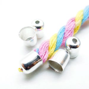 Set of 10 clips for necklace, cord, silver color, 6 * 5 mm