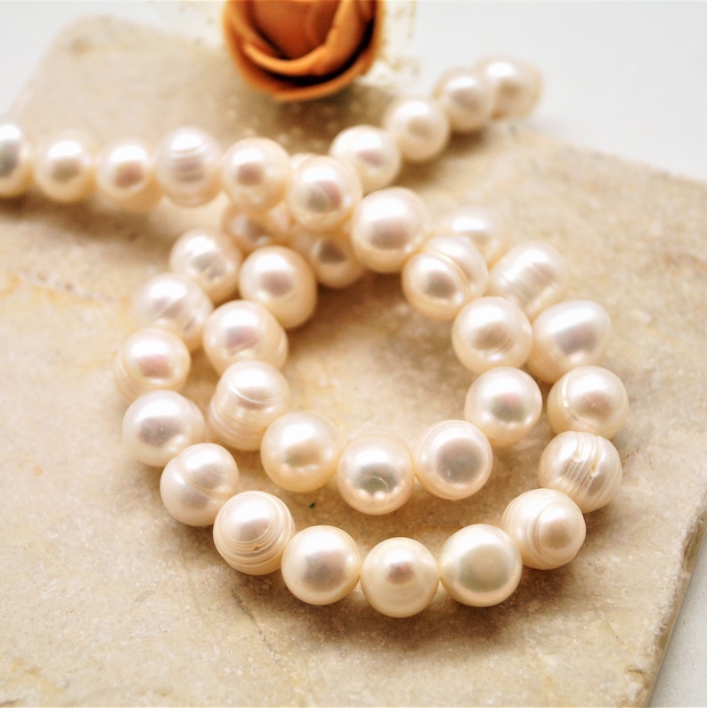 Perles d'eau douce blanches 5/6 mm à 9/10 mm 9 à 10 Mm