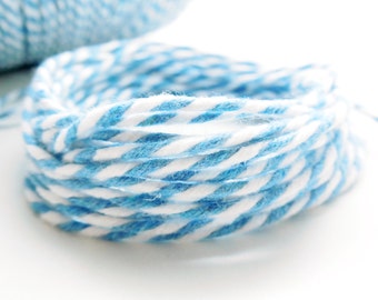 Coupon de 10 mètres de ficelle "Baker twine", bleu ciel et blanc, 2 mm