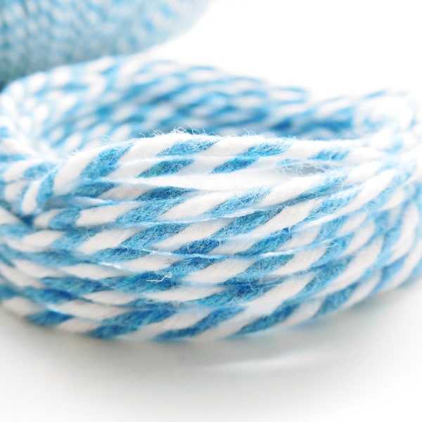 Coupon de 10 mètres de ficelle "Baker twine", bleu ciel et blanc, 2 mm