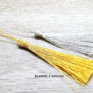 Borlas con fleco de seda dorado o plateado, 13 cm