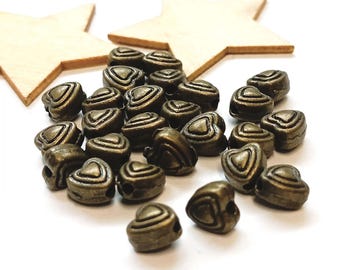 Antique bronze heart beads, 6 mm, pack of 20
