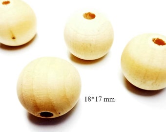 Perles rondes en bois naturel - 18*17 mm