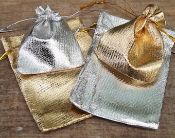 Gift bags gold or silver fabric, set of 10