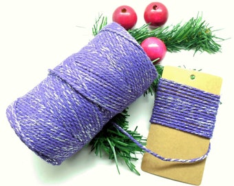 Coupon de 10 mètres de corde "Baker's twine", violet et fil métallisé argenté, 2 brins, 2 mm