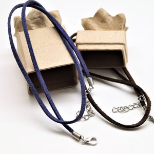 Suede cords black 18 inches with silver carabiner and chain extension, set of 5