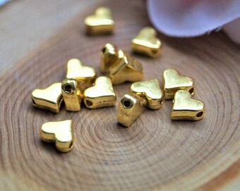 Heart beads metal gold 7*6 mm