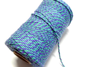 Coupon de 10 mètres de ficelle "Baker twine", violet foncé et vert,  2 mm