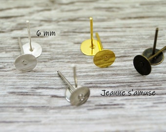 Cabochon earrings base 6 mm, set of 50