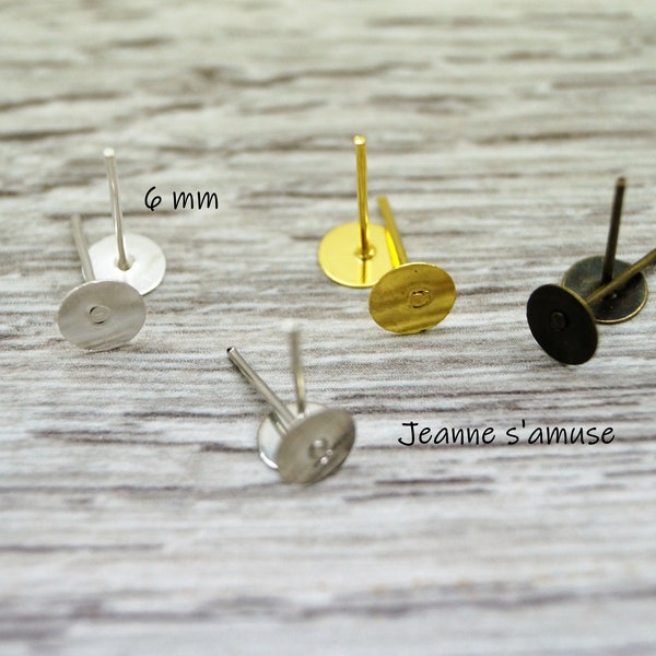 Supports boucles d'oreilles pour cabochons 6 mm par lot de 50