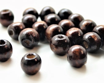 Natural wood beads round brown 10 mm