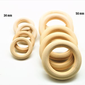 Rings natural wood, 5 rings 56 mm and 5 rings 34 mm