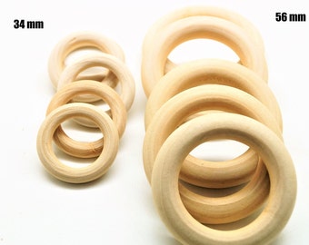 Rings natural wood, 5 rings 56 mm and 5 rings 34 mm